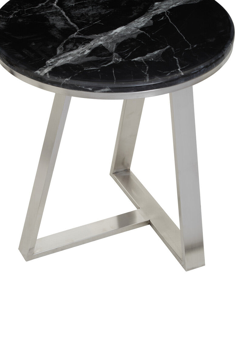 Orsina Alvaro Round Black Marble Side Table with Silver Sledge Base