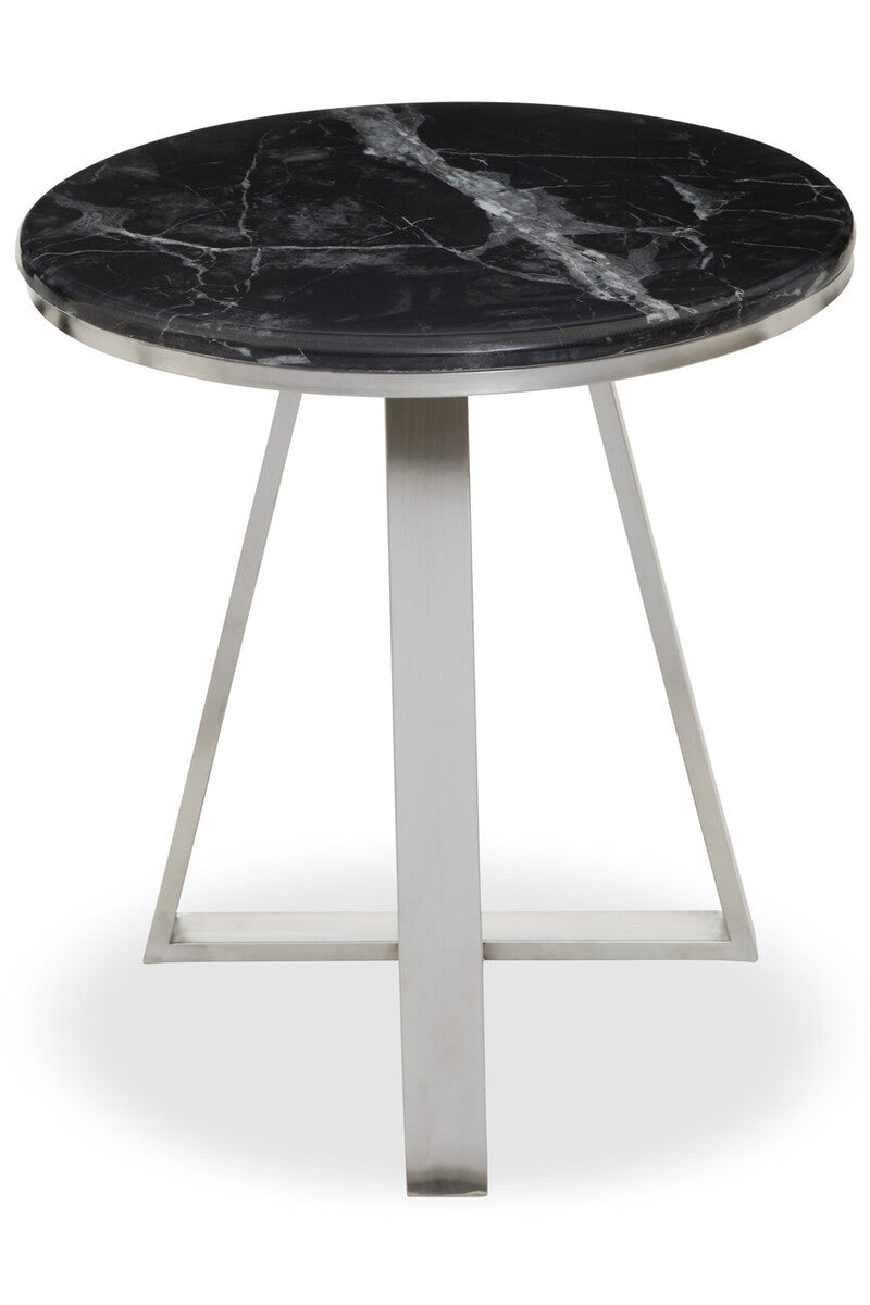 Orsina Alvaro Round Black Marble Side Table with Silver Sledge Base