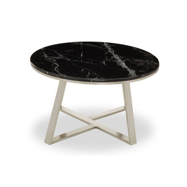 Orsina Alvaro Round Black Marble Coffee Table with Silver Steel Base