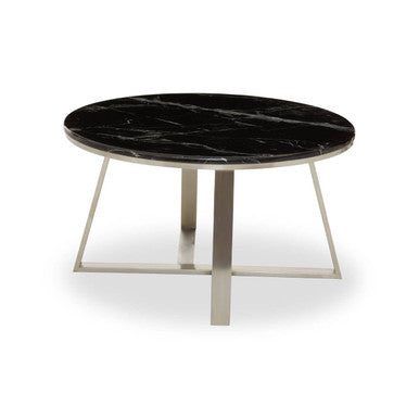Orsina Alvaro Round Black Marble Coffee Table with Silver Steel Base
