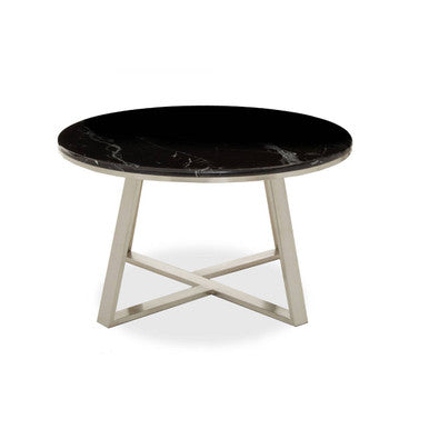 Orsina Alvaro Round Black Marble Coffee Table with Silver Steel Base