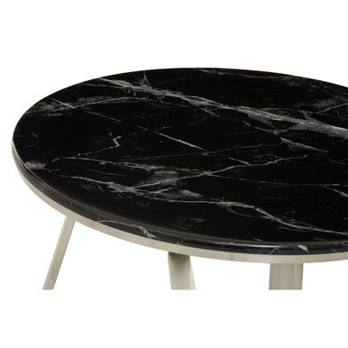 Orsina Alvaro Round Black Marble Coffee Table with Silver Steel Base