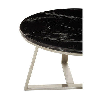 Orsina Alvaro Round Black Marble Coffee Table with Silver Steel Base