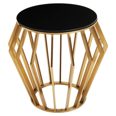 Orsina Ackley Round Side Table – Gold Base with Black Glass Top