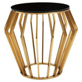 Orsina Ackley Round Side Table – Gold Base with Black Glass Top