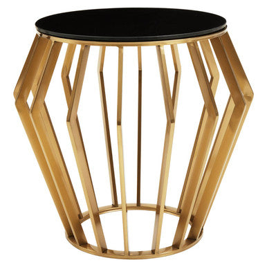 Orsina Ackley Round Side Table – Gold Base with Black Glass Top