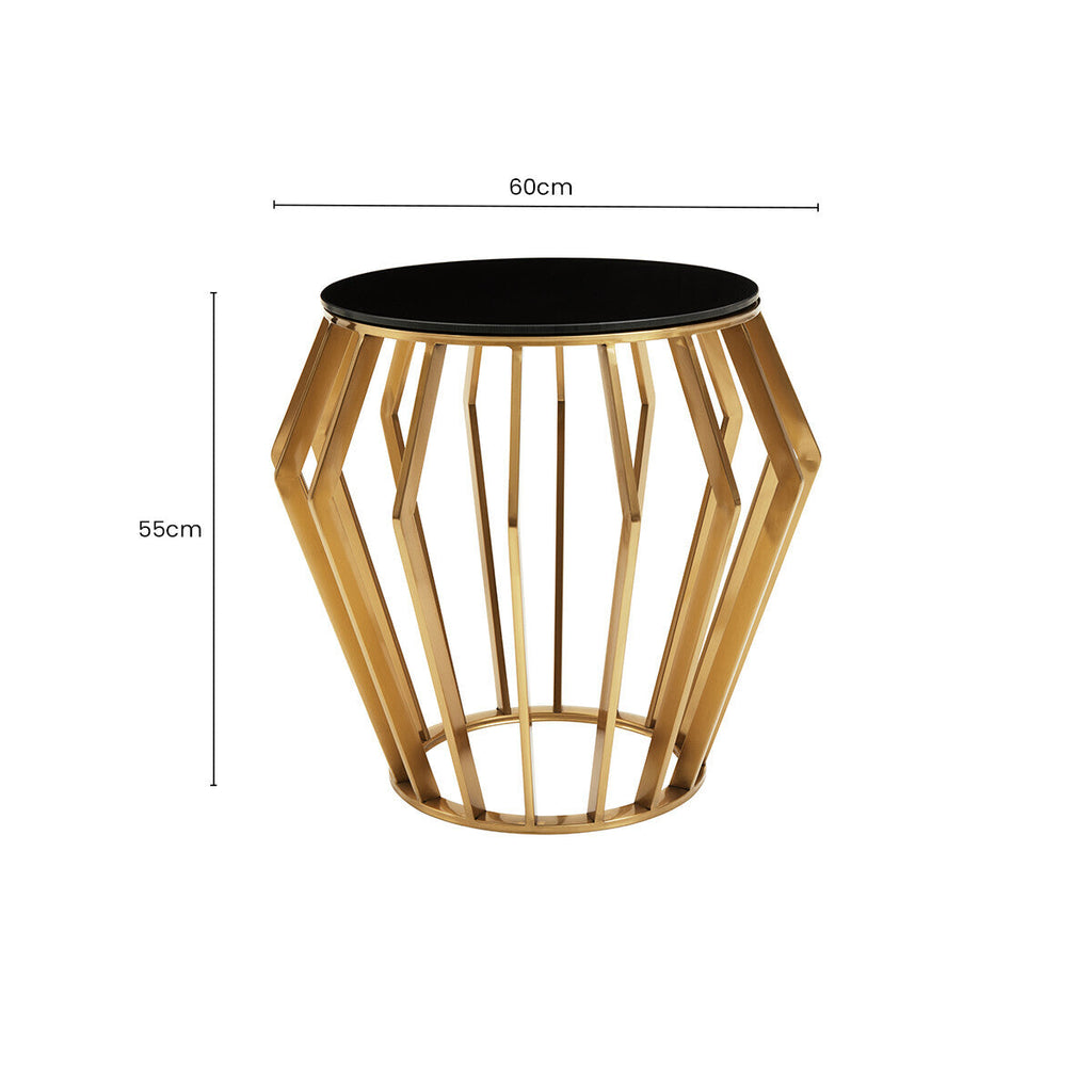 Orsina Ackley Round Side Table – Gold Base with Black Glass Top