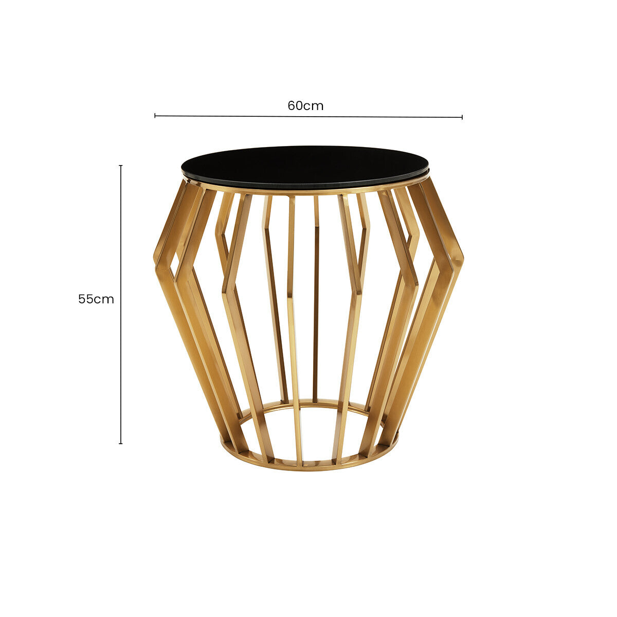 Orsina Ackley Round Side Table – Gold Base with Black Glass Top