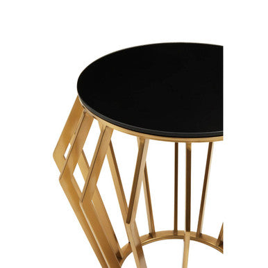 Orsina Ackley Round Side Table – Gold Base with Black Glass Top