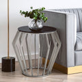 Orsina Ackley Round Side Table – Black Glass & Silver Stainless Steel