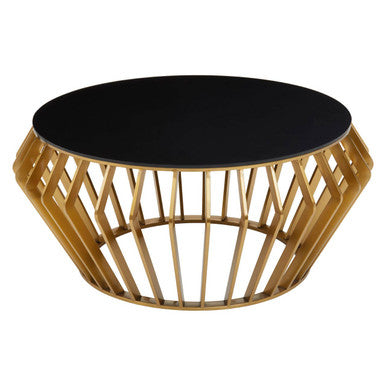 Orsina Ackley Round Coffee Table - Black Glass & Polished Gold