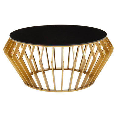Orsina Ackley Round Coffee Table - Black Glass & Polished Gold