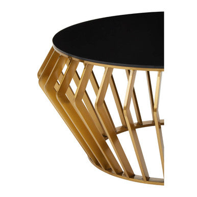 Orsina Ackley Round Coffee Table - Black Glass & Polished Gold