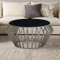 Orsina Ackley Round Coffee Table – Black Glass & Silver Stainless Steel