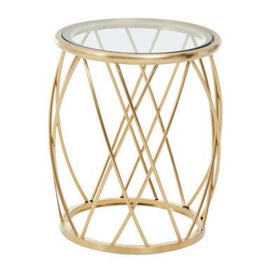 Orsina Ackley Round Gold Side Table | Clear Glass Top Accent Table
