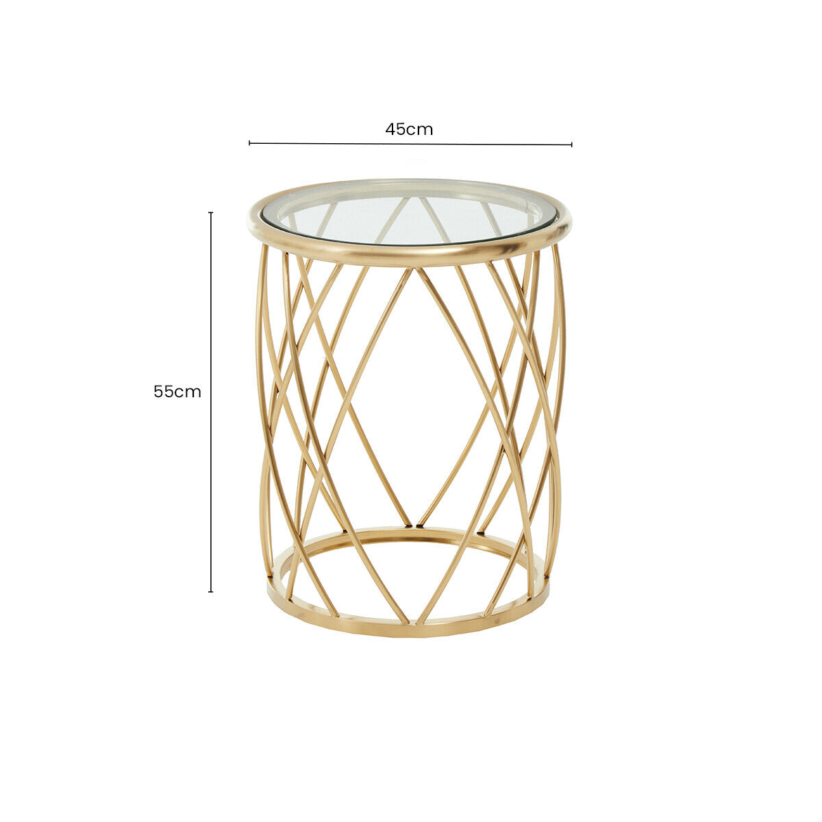 Orsina Ackley Round Gold Side Table | Clear Glass Top Accent Table