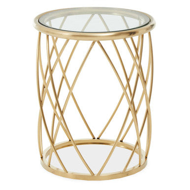 Orsina Ackley Round Gold Side Table | Clear Glass Top Accent Table