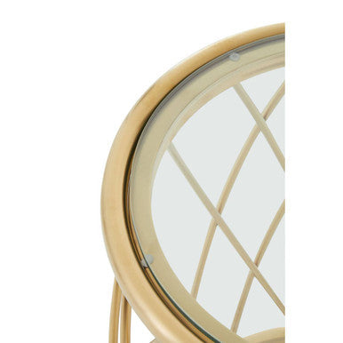Orsina Ackley Round Gold Side Table | Clear Glass Top Accent Table