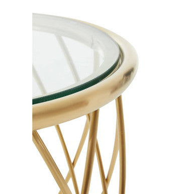 Orsina Ackley Round Gold Side Table | Clear Glass Top Accent Table