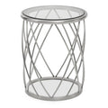 Orsina Ackley Round Glass Side Table – Silver Stainless Steel Base