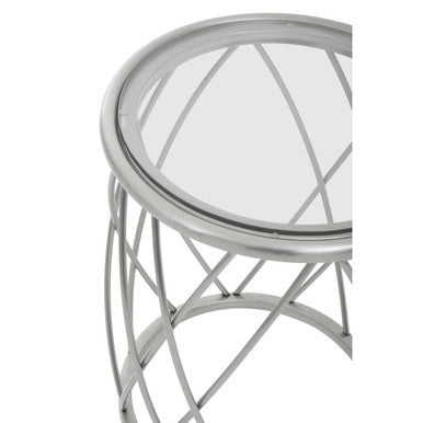 Orsina Ackley Round Glass Side Table – Silver Stainless Steel Base