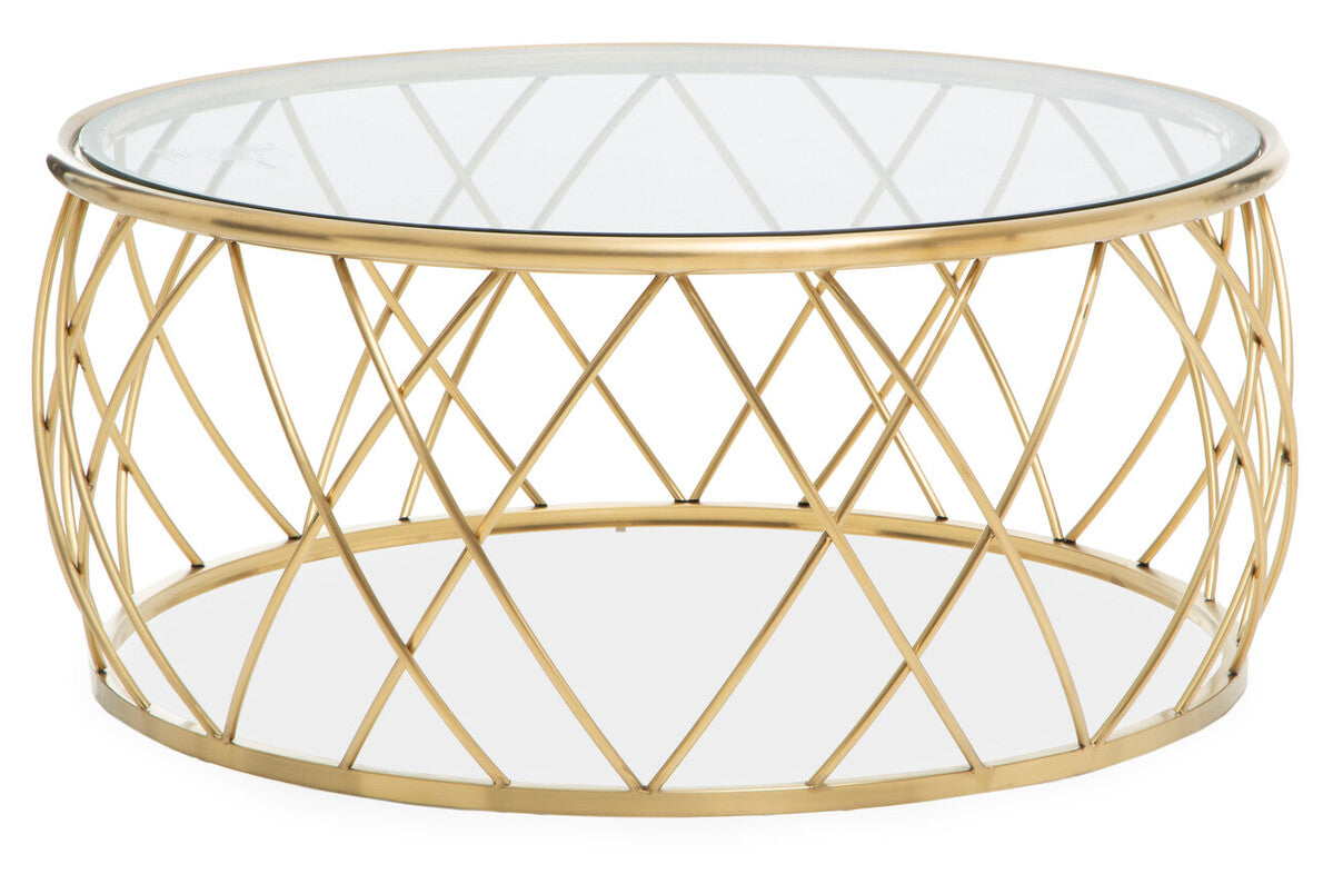 Orsina Ackley Round Gold Coffee Table with Tempered Clear Glass
