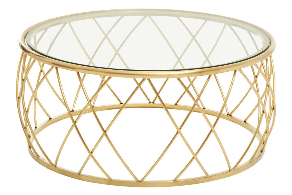 Orsina Ackley Round Gold Coffee Table with Tempered Clear Glass