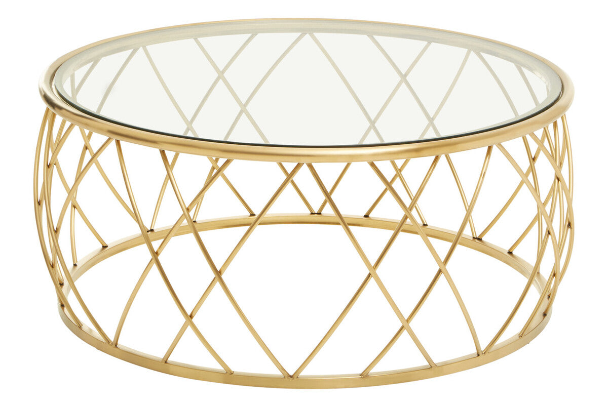 Orsina Ackley Round Gold Coffee Table with Tempered Clear Glass