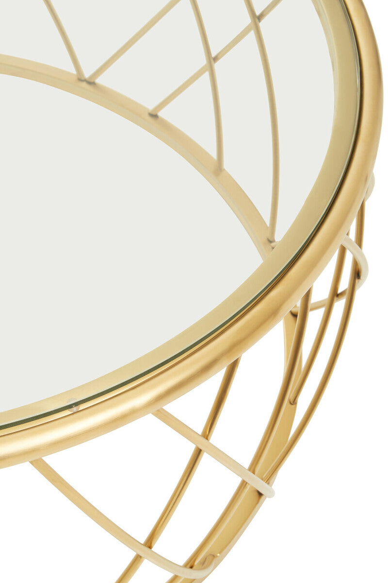 Orsina Ackley Round Gold Coffee Table with Tempered Clear Glass