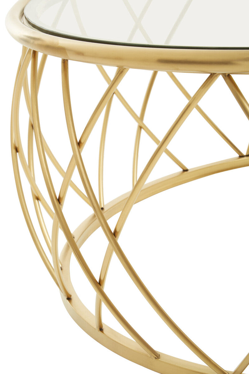 Orsina Ackley Round Gold Coffee Table with Tempered Clear Glass