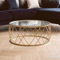 Orsina Ackley Round Gold Coffee Table with Tempered Clear Glass