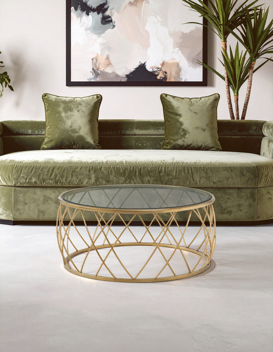 Orsina Ackley Round Gold Coffee Table with Tempered Clear Glass