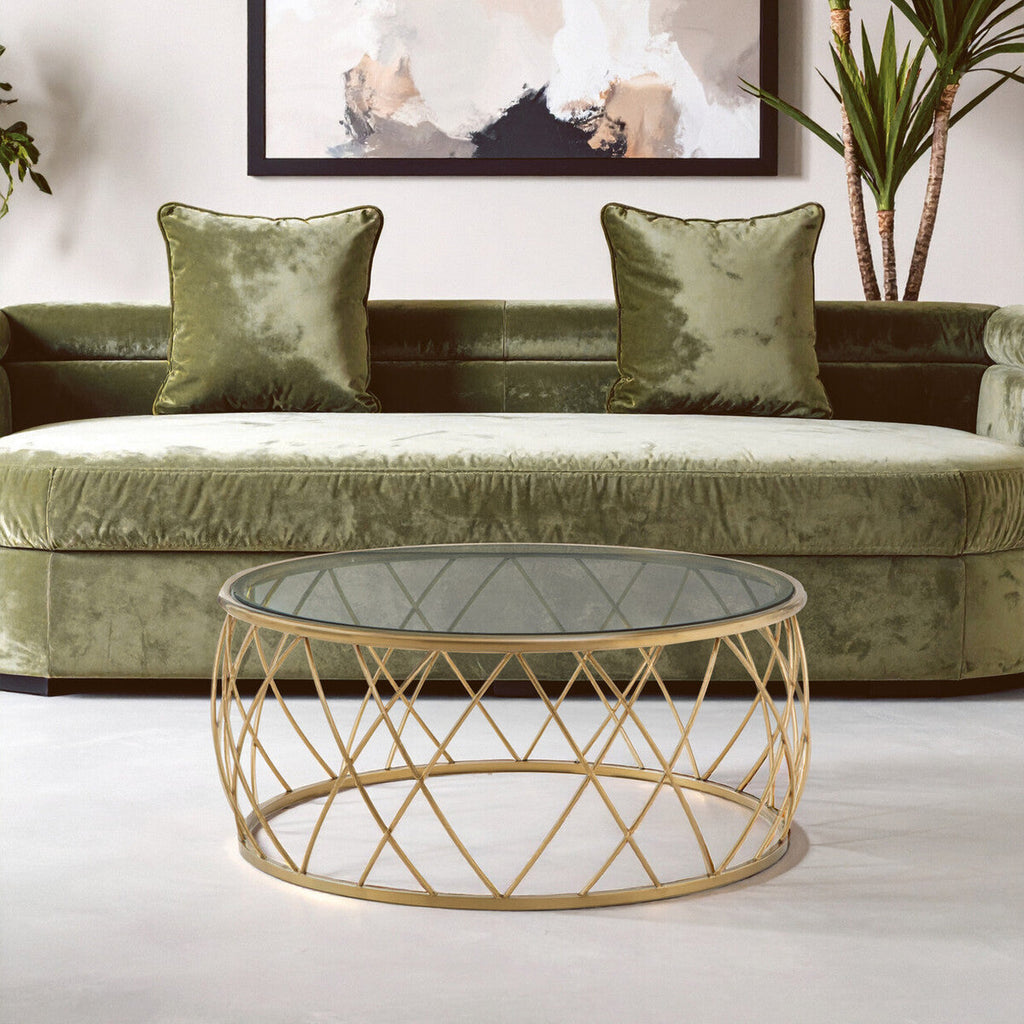 Orsina Ackley Round Gold Coffee Table with Tempered Clear Glass