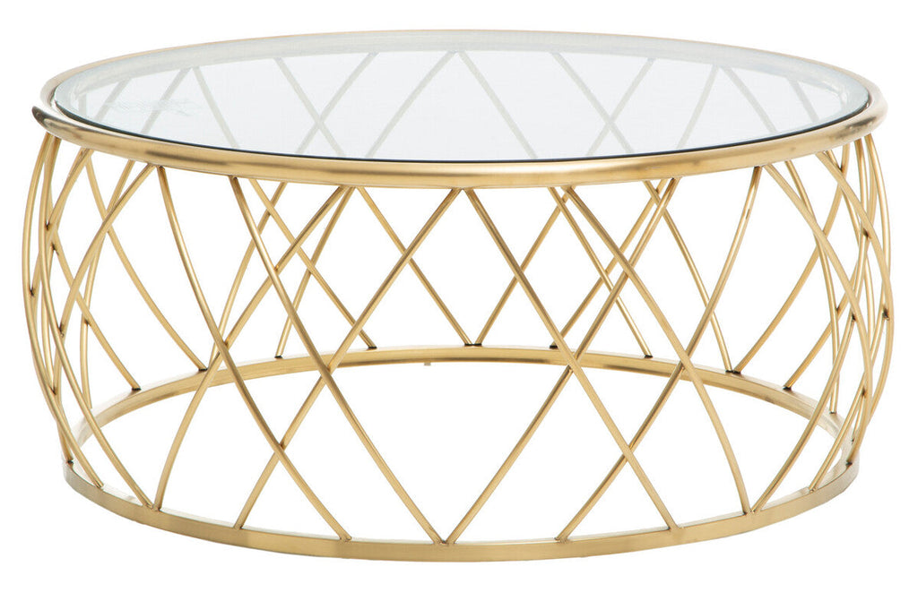 Orsina Ackley Round Gold Coffee Table with Tempered Clear Glass