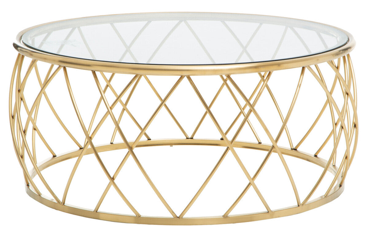 Orsina Ackley Round Gold Coffee Table with Tempered Clear Glass
