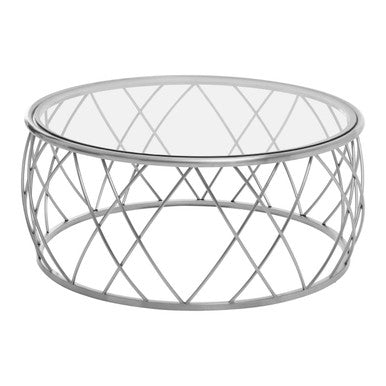 Orsina Ackley Round Glass Coffee Table – Stainless Steel Silver Base