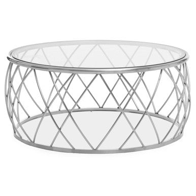 Orsina Ackley Round Glass Coffee Table – Stainless Steel Silver Base