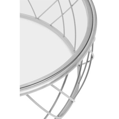 Orsina Ackley Round Glass Coffee Table – Stainless Steel Silver Base