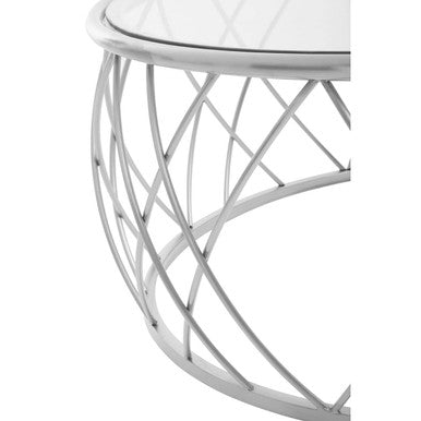 Orsina Ackley Round Glass Coffee Table – Stainless Steel Silver Base