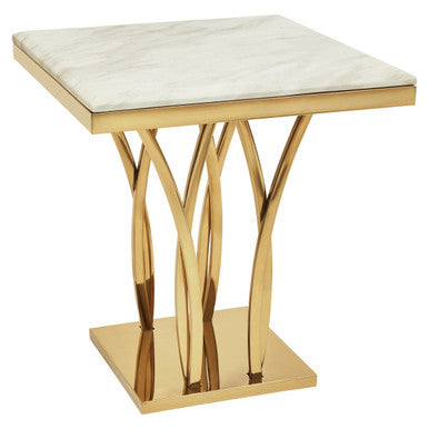 Orsina Arenza White Marble Side Table with Gold Sculptural Base