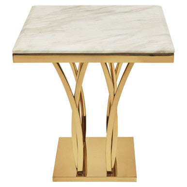 Orsina Arenza White Marble Side Table with Gold Sculptural Base