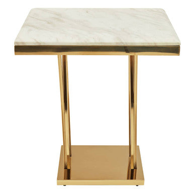 Orsina Arenza White Marble Side Table with Gold Sculptural Base
