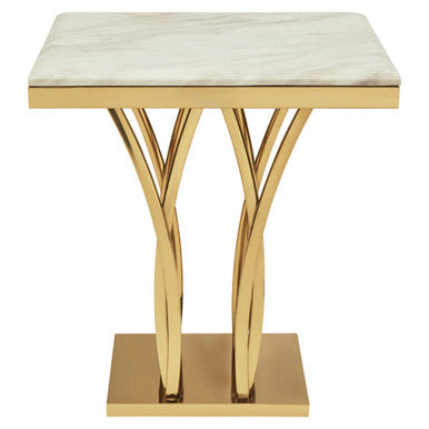 Orsina Arenza White Marble Side Table with Gold Sculptural Base
