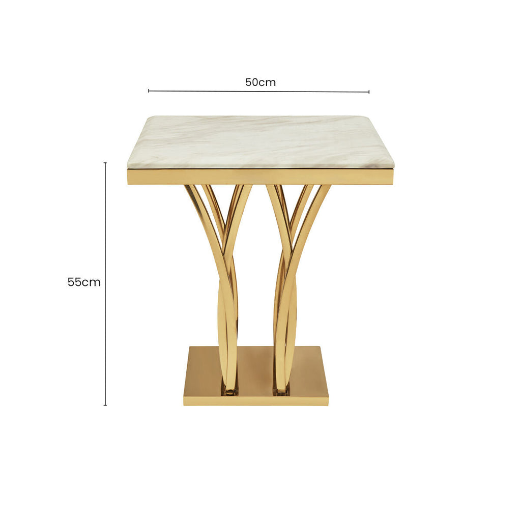 Orsina Arenza White Marble Side Table with Gold Sculptural Base