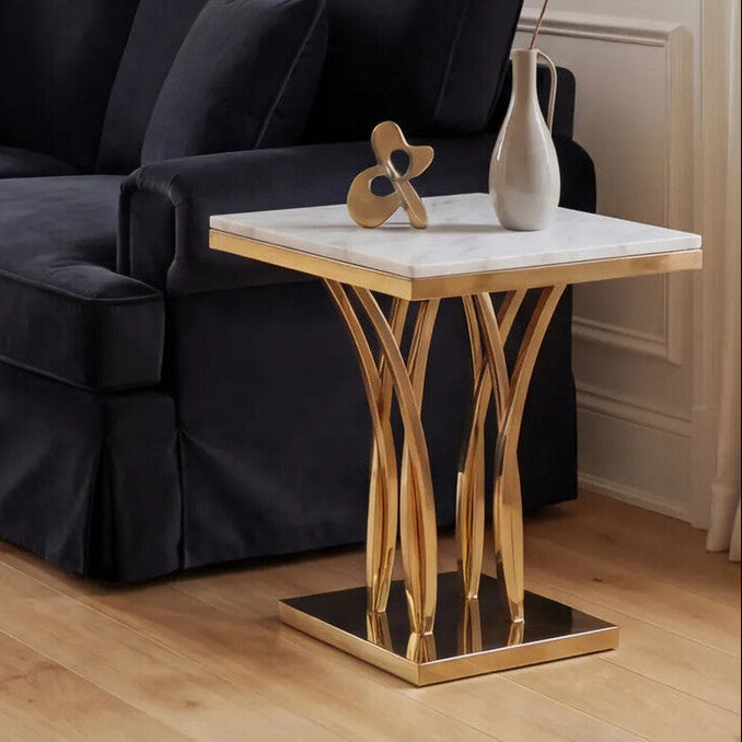Orsina Arenza White Marble Side Table with Gold Sculptural Base