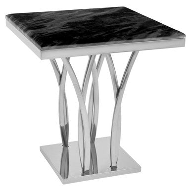 Orsina Arenza Black Marble Side Table with Silver Sculptural Base
