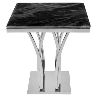Orsina Arenza Black Marble Side Table with Silver Sculptural Base