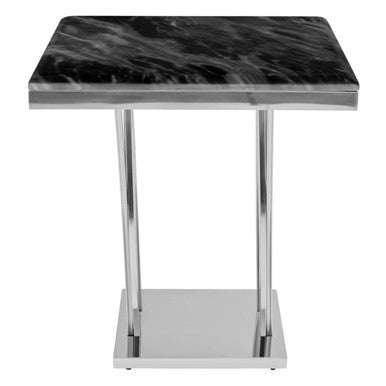Orsina Arenza Black Marble Side Table with Silver Sculptural Base