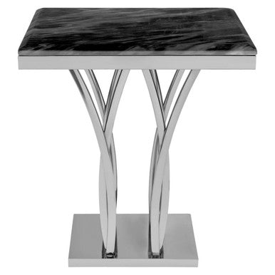 Orsina Arenza Black Marble Side Table with Silver Sculptural Base