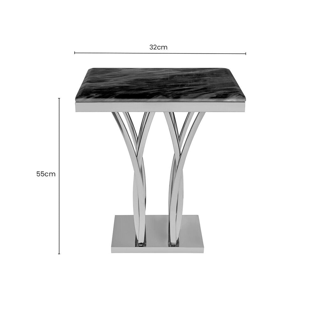 Orsina Arenza Black Marble Side Table with Silver Sculptural Base
